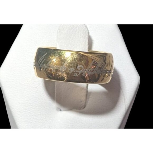 Whimsical Fantasy Lord Of The Rings Heavy Gold Tone Engraved One Ring Size 6 - Picture 9 of 14